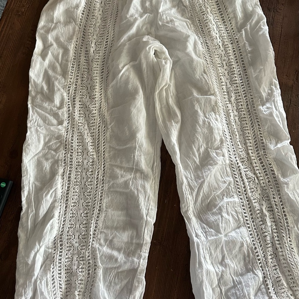 White Lace Trim Pants